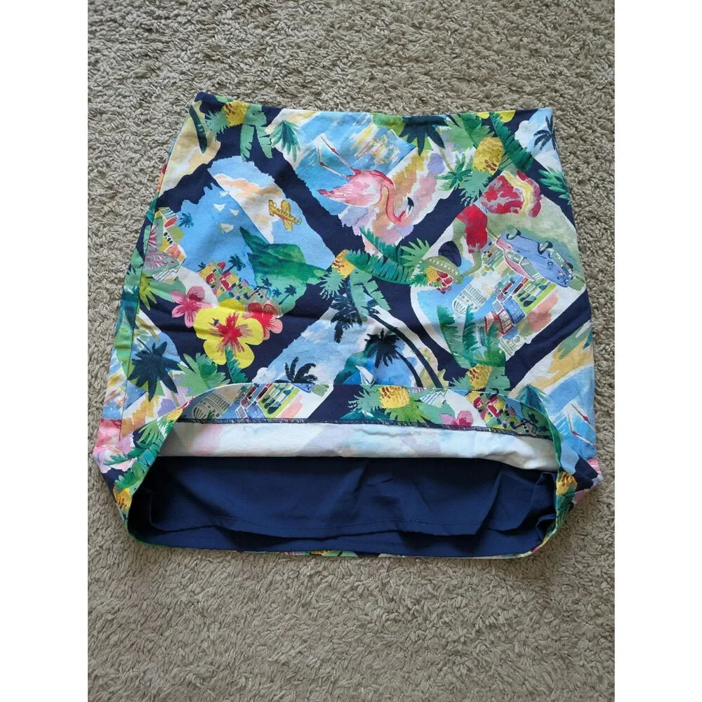 Talbots Tropical Skirt Womens 8P Blue-Pink Boat Coastal Beachy Resort Mature
